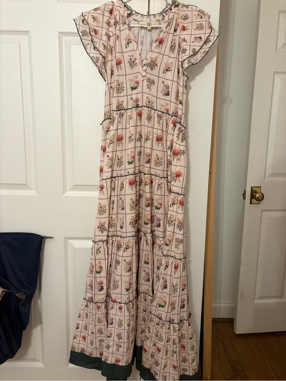 Women’s Pink Floral Maxi Dress with Grid Print